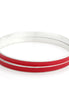 Silver-Tone Metal Red Enamel 2 Pcs Bangle Set