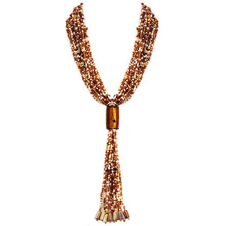 BROWN SEED BEAD TASSEL NECKLACE