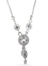 Flower printed engraved metal discs are decorated with black diamond color stones. Antique silver finish enriches the beauty and the metal discs makes pleasant sound as you move. Has matching earrings.