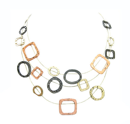 Tri-tone Geometric Illusion Necklace #SC16631A-3TONE (LE20-LF21)