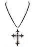 Jet Glass Crstal Silver Cross Pendant with Black Suede Necklace