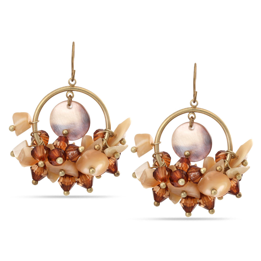 Gold-Tone Metal Mother Of Pearl Chip Crystal Drop Earrings
