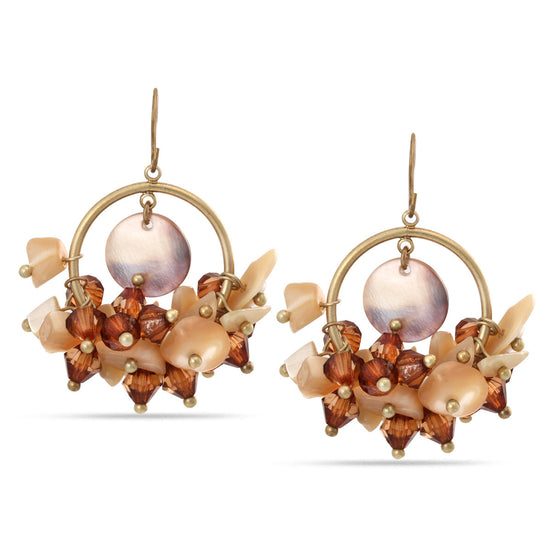 Gold-Tone Metal Mother Of Pearl Chip Crystal Drop Earrings