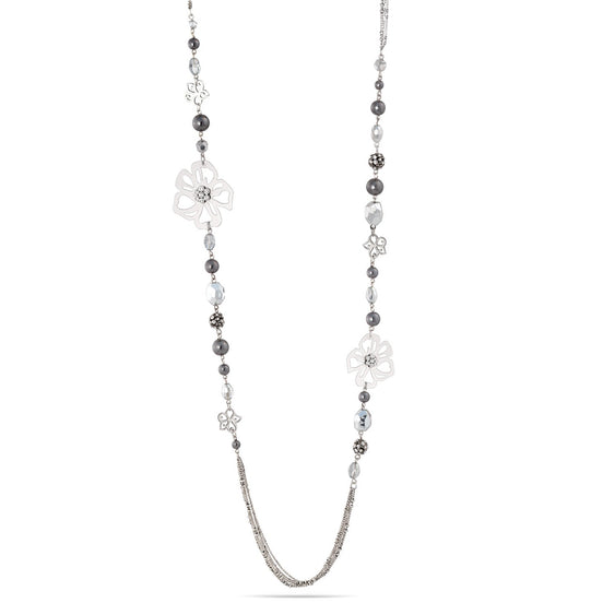 Silver-Tone Metal Gray Pearls And Crystal Balls  Adjustable Lobster Closure  Necklaces