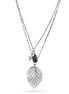 Rhodium-Tone Metal Leaf And Black Stone2 Layered Necklace