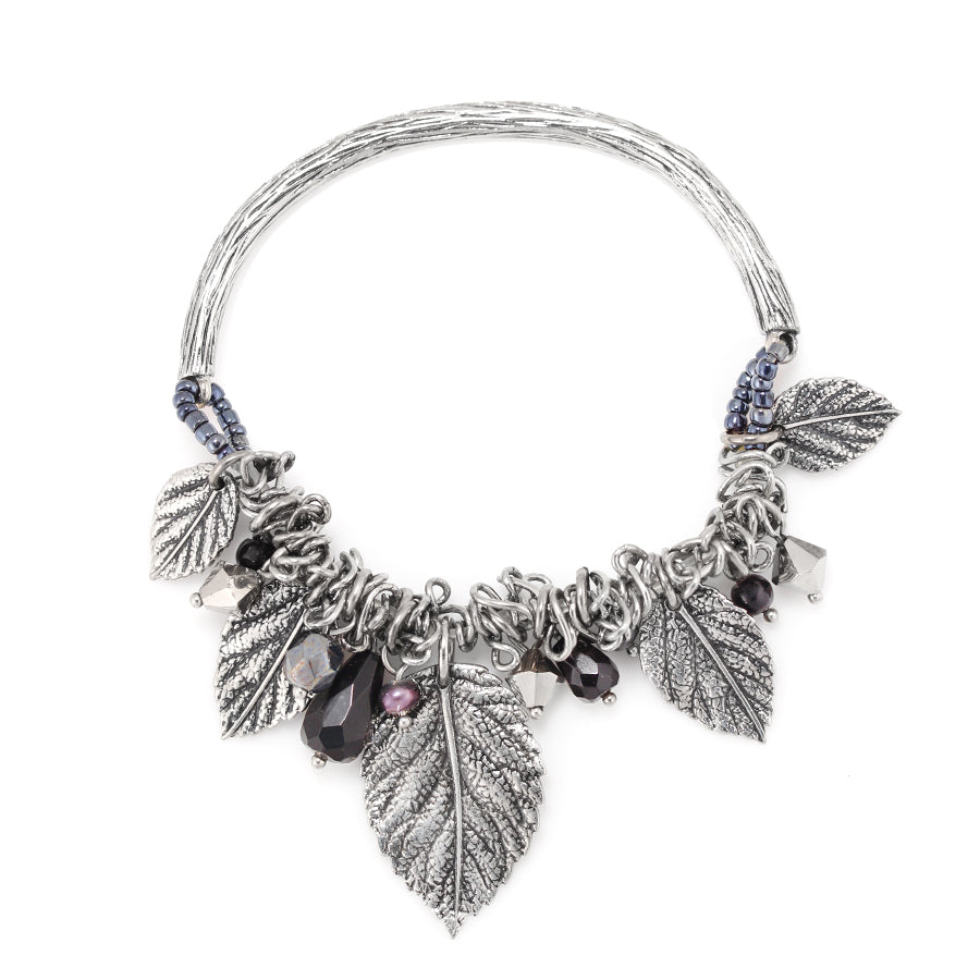 Antique Silver-Tone Metal Leaf Stretch Bracelets