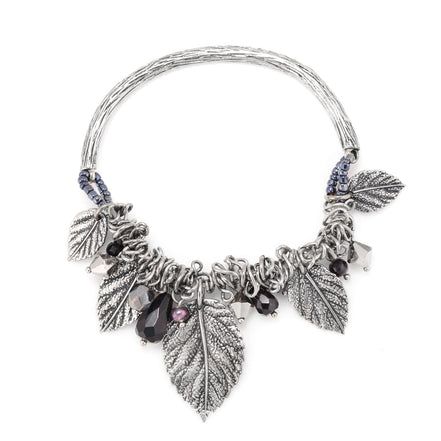 Antique Silver-Tone Metal Leaf Stretch Bracelets