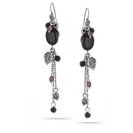Antique Silver-Tone Black Drop Earrings