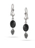 Silver-Tone Metal Leaf Black Drop Earrings