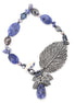 Antique Silver-Tone Metal Leaf Blue Stone Stretch Bracelets