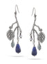 Antique Silver Tone Leaf Blue Stone Drop Earrings