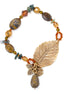 Antique Gold-Tone Metal Leaf Brown Stone Stretch Bracelets