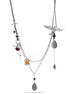 Silver-Tone Metal Bird Flower And Mix Charm Necklace