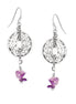 Antique Silver-Tone Metal Filigree Amethyst Drop Earrings