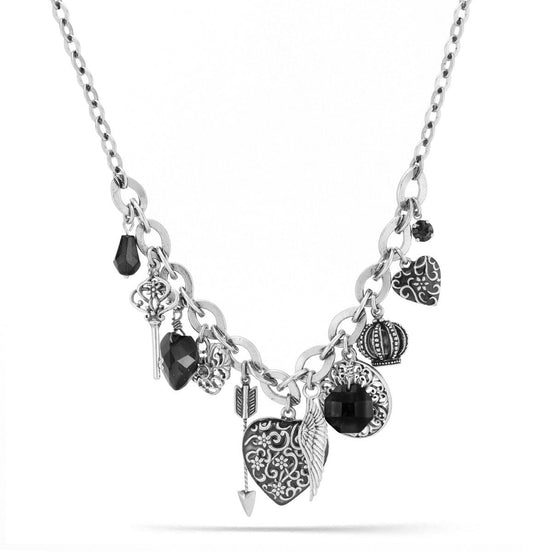 Antique Silver-Tone Metal Mix Charm Necklace