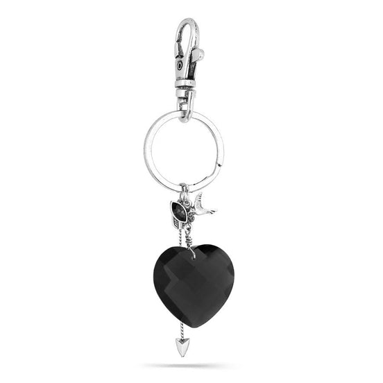 Silver-Tone Metal Arrow Black Heart Bag Charm