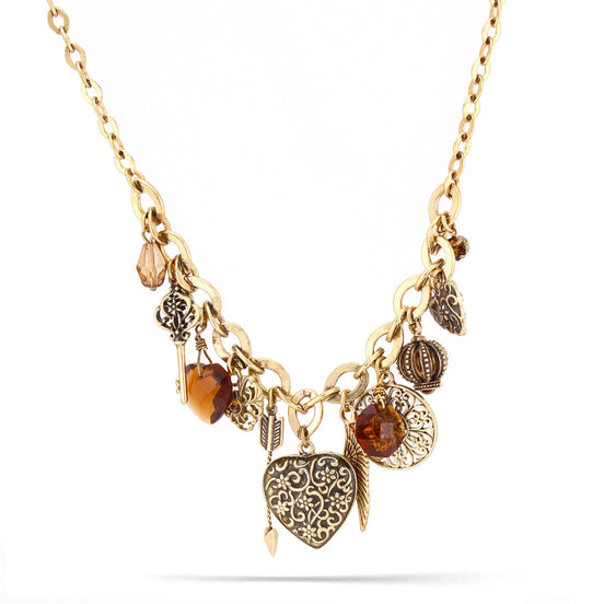 Antique Gold-Tone Metal Mix Charm Necklace