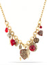 Antique Gold-Tone Metal Red Stone Mix Charm Necklace