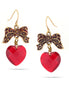 Gold-Tone Metal Red Heart Shape Stone Butterfly Drop Earrings