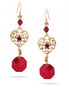 Gold-Tone Metal Filigree Red Drop Earrings