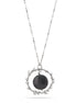 Antique Silver Tone Metal Black Faceted Stone Drop Necklace