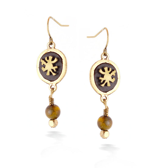 Gold-Tone Metal Tiger'S Eye And Brown Drop Earrings