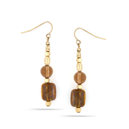 Gold-Tone Metal Tiger'S Eye Drop Earrings