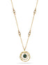 Antique Gold-Tone Metal Green Faceted Stone Round Pendant Necklace