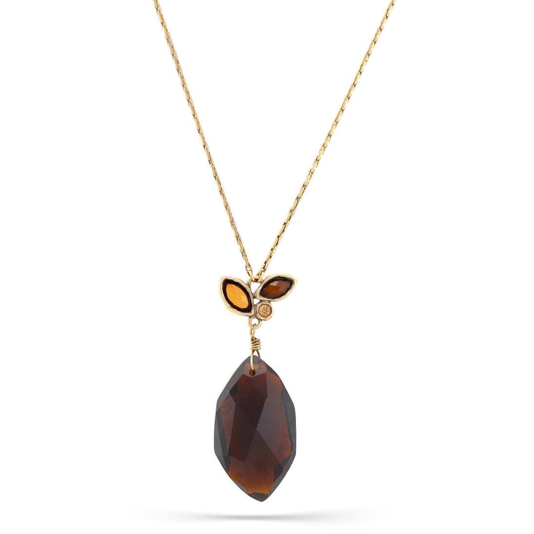 Gold-Tone Metal Brown Faceted Stone Crystal Necklace