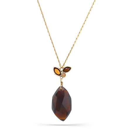 Gold-Tone Metal Brown Faceted Stone Crystal Necklace