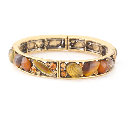 Gold-Tone Metal Tiger'S Eye And Mix Crystal Bracelets