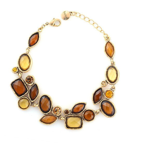 Gold-Tone Metal Yellow And Orange Faceted Stone Drop Bracelets