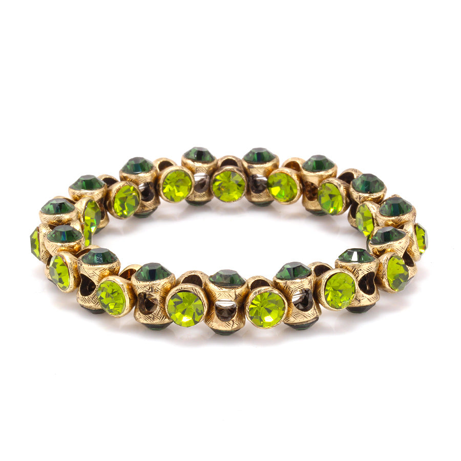 Gold-Tone Metal Green Peridot Crystal Stretch Bracelets