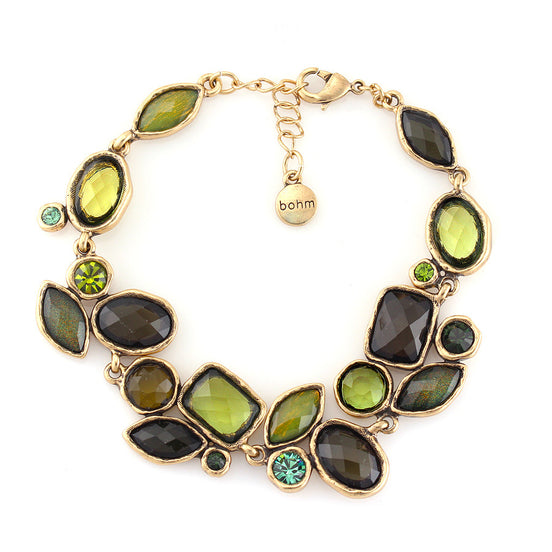 Gold-Tone Metal Green Faceted Stone Wrap Aeround Bracelets