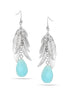 Silver-Tone Metal Leaf Turquoise Stone Drop Earrings