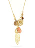 Gold-Tone Metal Flower And Leaf Tiger'S Eye Pink Stone Long Necklace