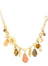 Gold-Tone Metal Flowers And Leaves Tiger'S Eyes And Peach Stone Wrap Around Bracelets