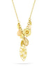 Gold-Tone Metal Flower And Leaf Cream Teardro Stone Long Necklace