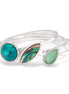 Silver-Tone Metal Green Stone And Abalone Shell Set Of 3 Bangles