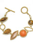 Gold-Tone Metal Tiger'S Eye Mother Of Pearl And Orange Faceted Stone Wrap Around Bracelets