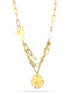 Gold-Tone Metal Filigree Yellow Faceted Stone Pendant White Crystal Peace Necklace