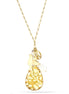 Gold-Tone Metal Filigree Yellow Faceted Stone Pendant White Crystal Peace Necklace