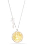 Silver-Tone Metal Filigree Yellow Faceted Stone Rund Pendant White Crystal Peace Necklace