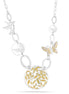 Silver-Tone Metal Bird And Butterfly Green Flower Necklace
