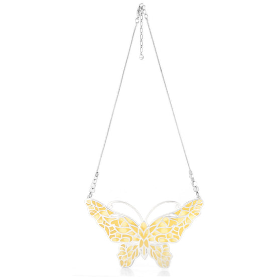 Silver-Tone Metal Butterfly Enamel Lobster Clasp Necklace