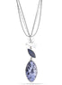 Silver-Tone Metal Blue Stone Bird Charm Long Necklace