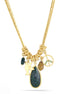 Gold-Tone Metal Green Teardrop Stone Peace Charm Necklace
