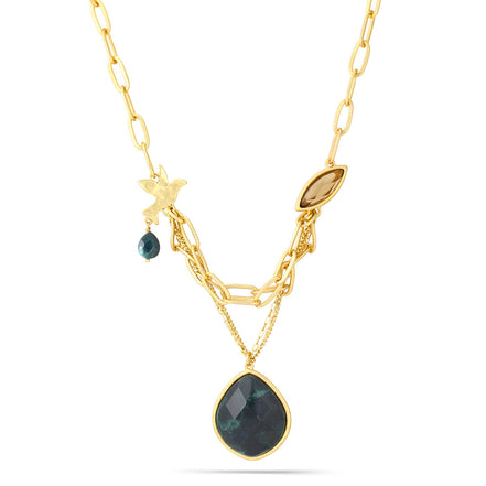 Gold-Tone Metal Green Agate Necklace