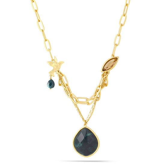 Gold-Tone Metal Green Agate Necklace