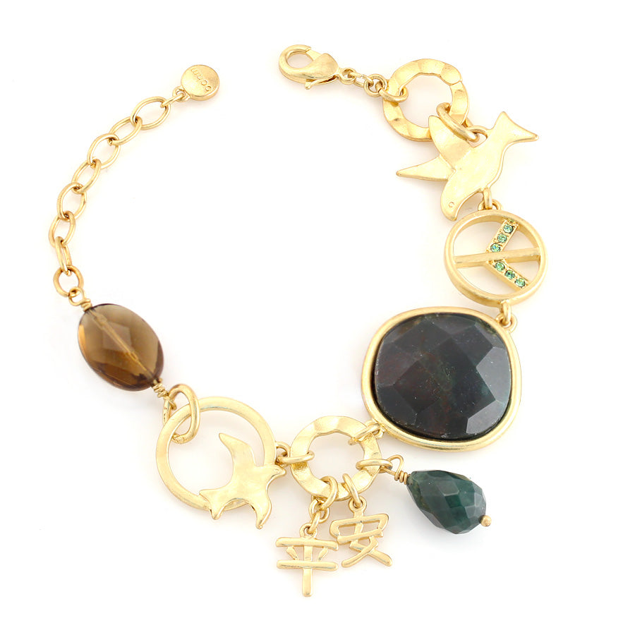 Gold-Tone Metal Green Natural Stone Wrap Around Bracelets